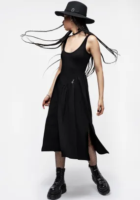 Astarte Basque Waistline Jersey Midi Dress Flap-Detail