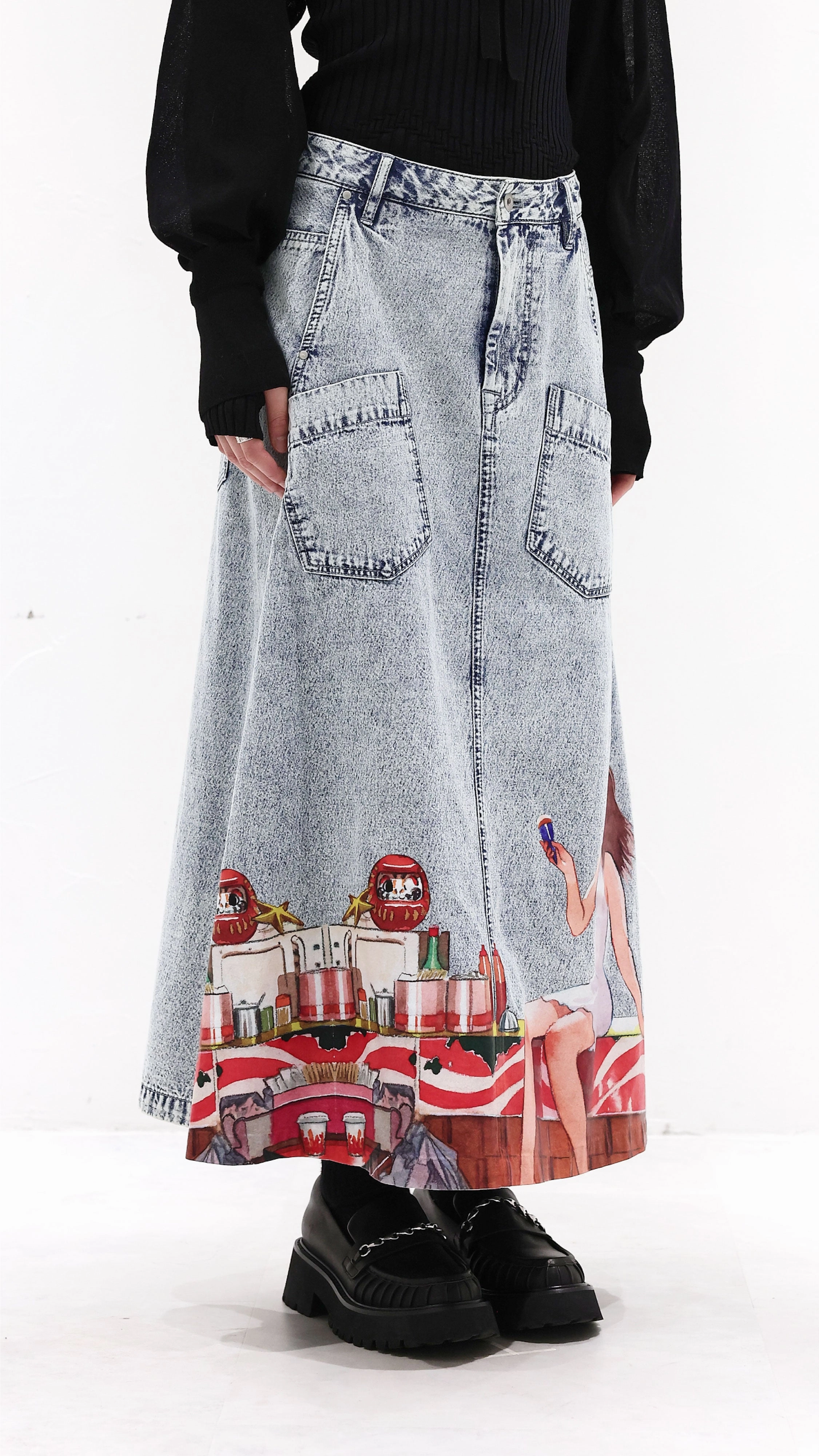 INITIAL x Little Thunder Anime Skirts raw hem