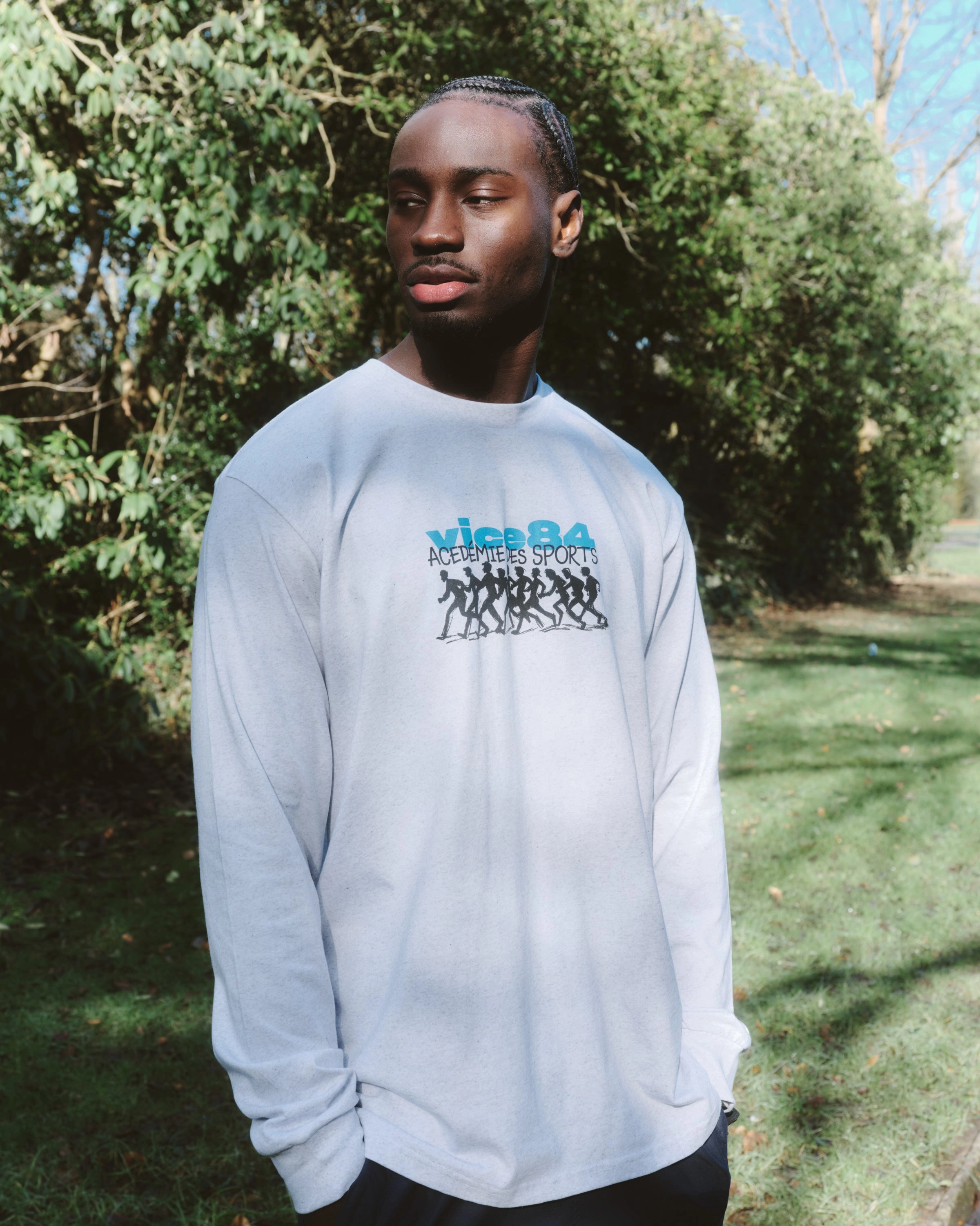 Relaxed Armhole Cut Vice 84 'Runners' LS Tee - Ash Grey