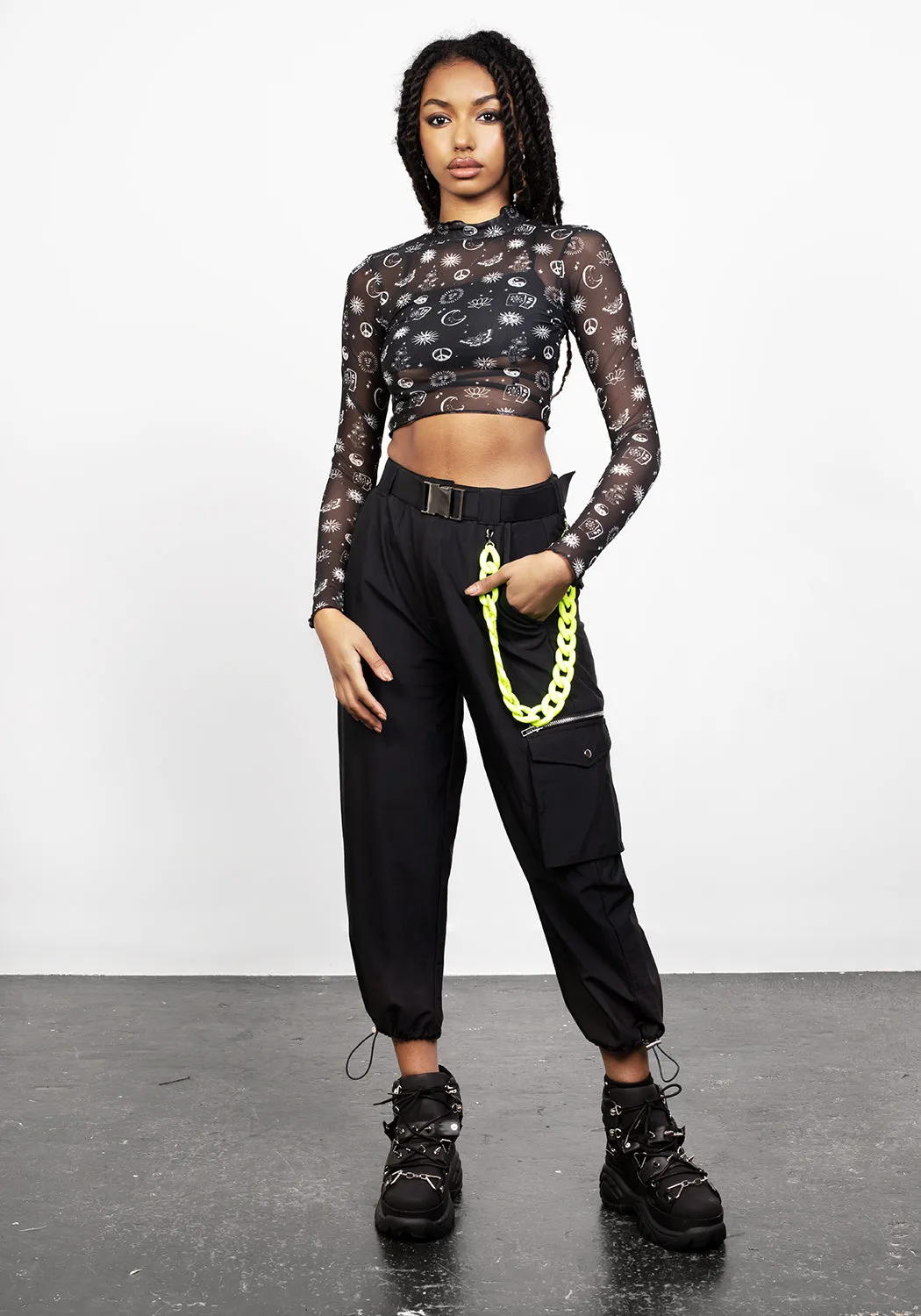 EUPHORIA LETTUCE EDGE MESH CROP TOP Beaded