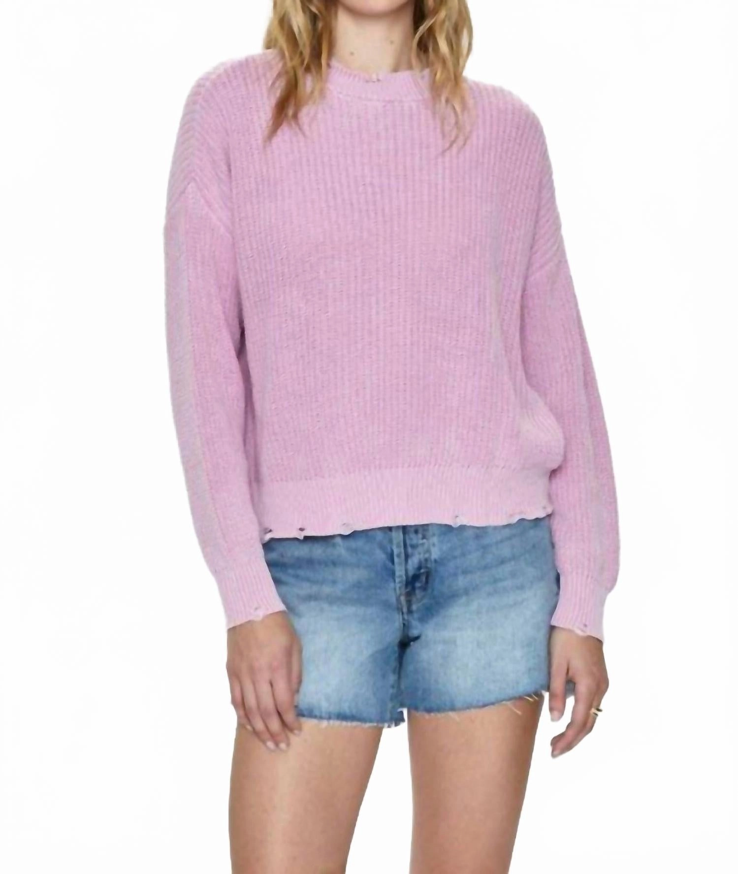 Eva Crew Neck Sweater In Sandwashed Pink Lightweight Knit Chilly Days