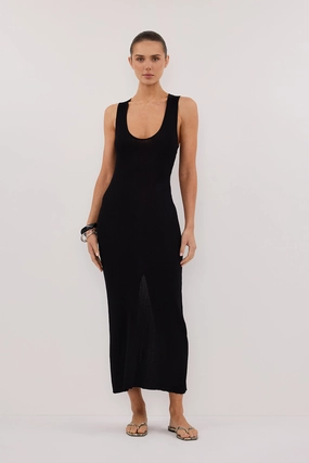 EVE BLACK SCOOP KNIT MIDI DRESS Playful and flirty dress