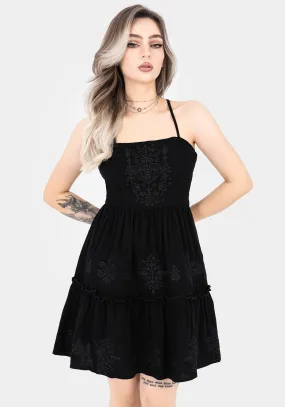 Silky Silhouette Sporty-Look Cordata Embroidered Cami Mini Smock Dress