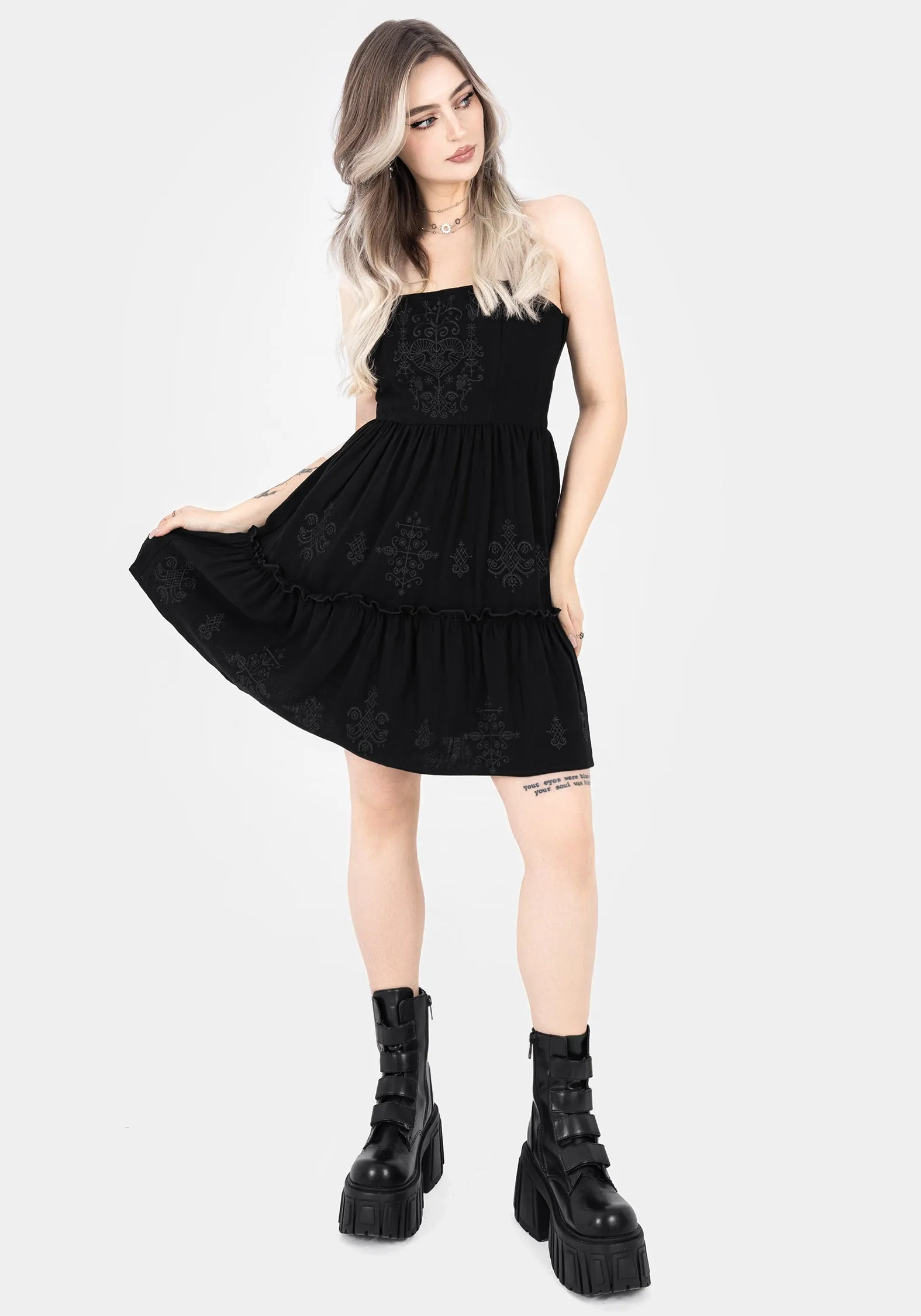 Cordata Embroidered Cami Mini Smock Dress Casual event outfit Lounge Vibe
