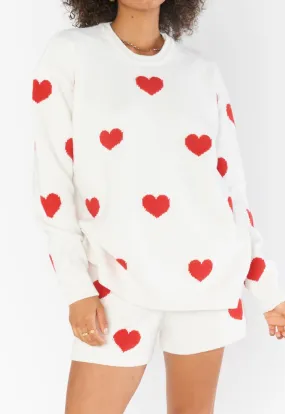 Go To Sweater In Tossed Heart Knit Red Layered Chic Chilly Day Style