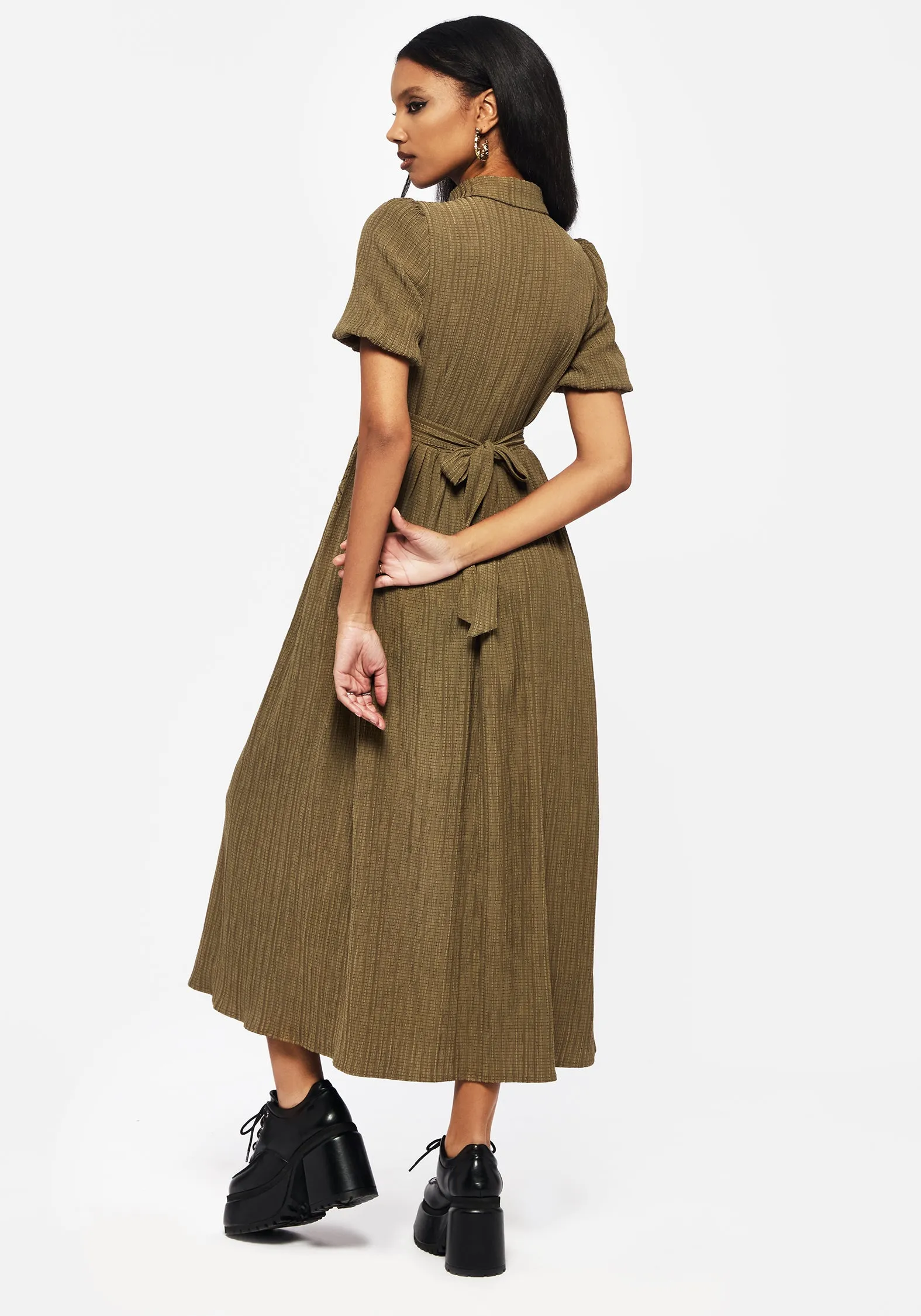 Light Blend Ramaria Embroidered Puff Sleeve Button Up Midaxi Shirt Dress