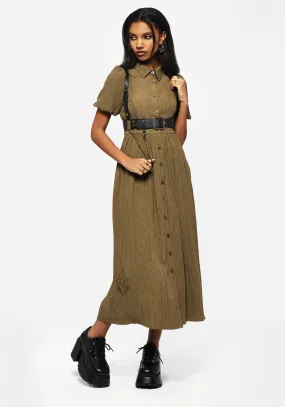 Ramaria Embroidered Puff Sleeve Button Up Midaxi Shirt Dress Pastel-Tone Fashionable appearance