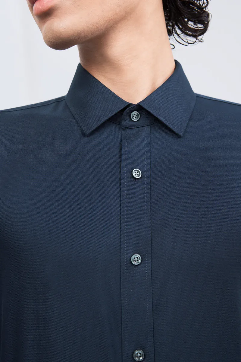 Trendy Fashion Functional Pocket Wrinkle-Free Dobby Twill Dress Shirt  | Navy Semi Plain 27587N