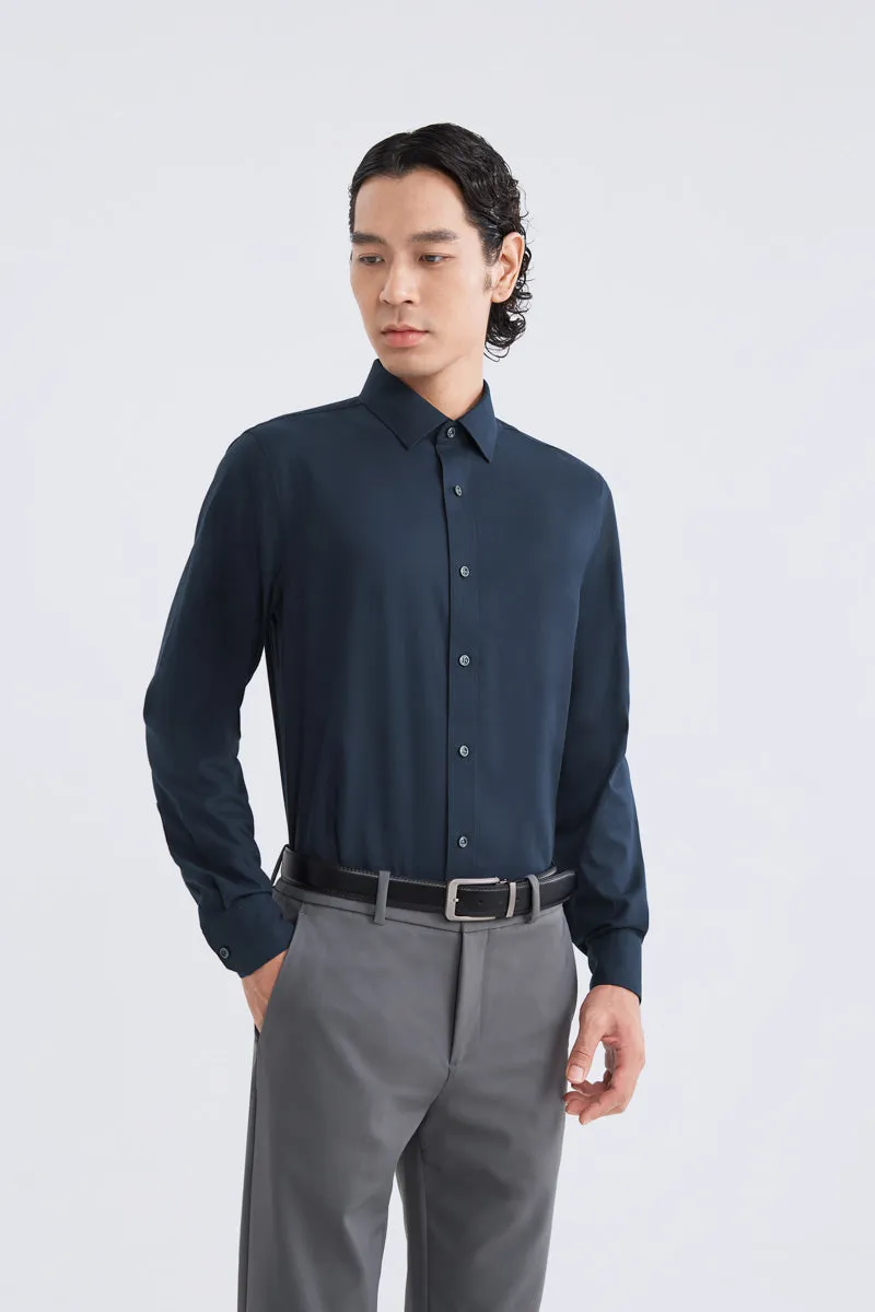 gender-neutral Wrinkle-Free Dobby Twill Dress Shirt  | Navy Semi Plain 27587N