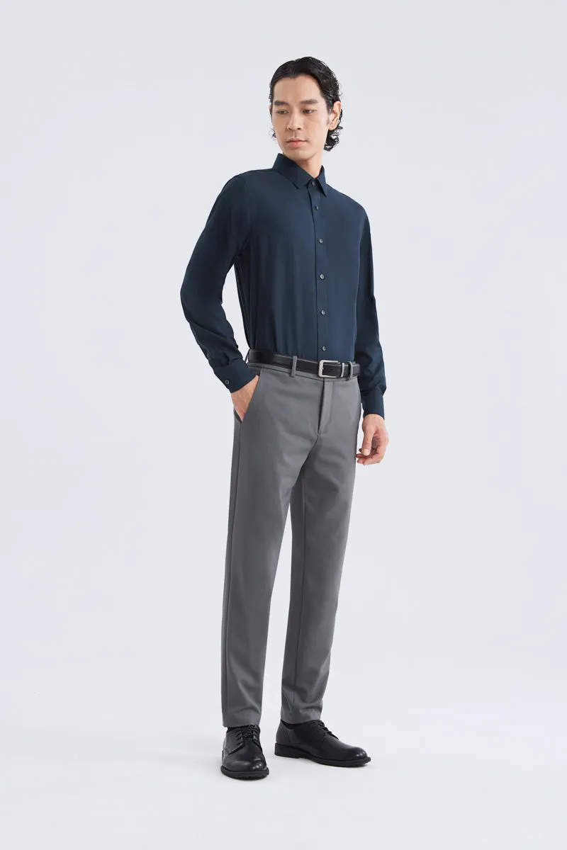 Street Style Wrinkle-Free Dobby Twill Dress Shirt  | Navy Semi Plain 27587N