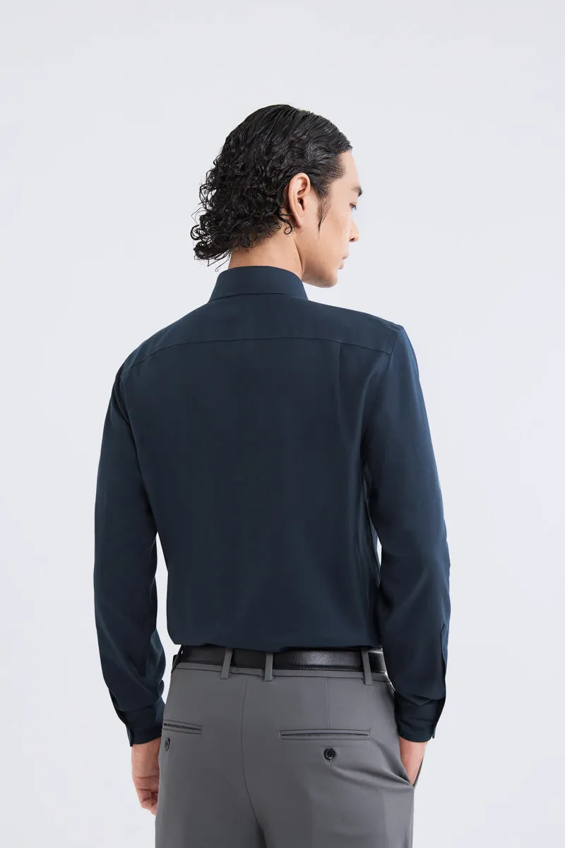 Bold Print Button front Wrinkle-Free Dobby Twill Dress Shirt  | Navy Semi Plain 27587N