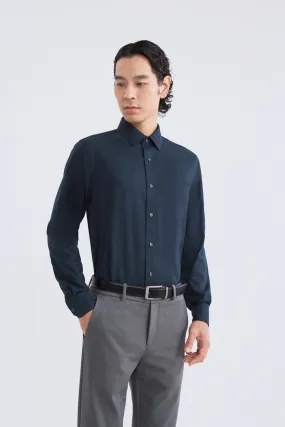 gender-neutral Wrinkle-Free Dobby Twill Dress Shirt  | Navy Semi Plain 27587N