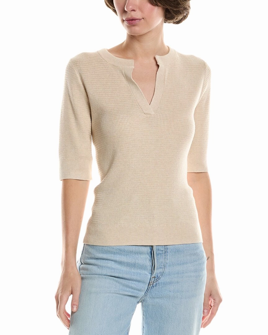 All Day Comfort Fit Knit Layering Lilla P Elbow Sleeve Split Neck Sweater