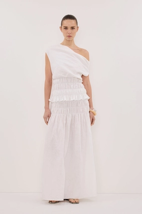 MAIA WHITE LINEN SHIRRED SKIRT Moisture Wicking Textile