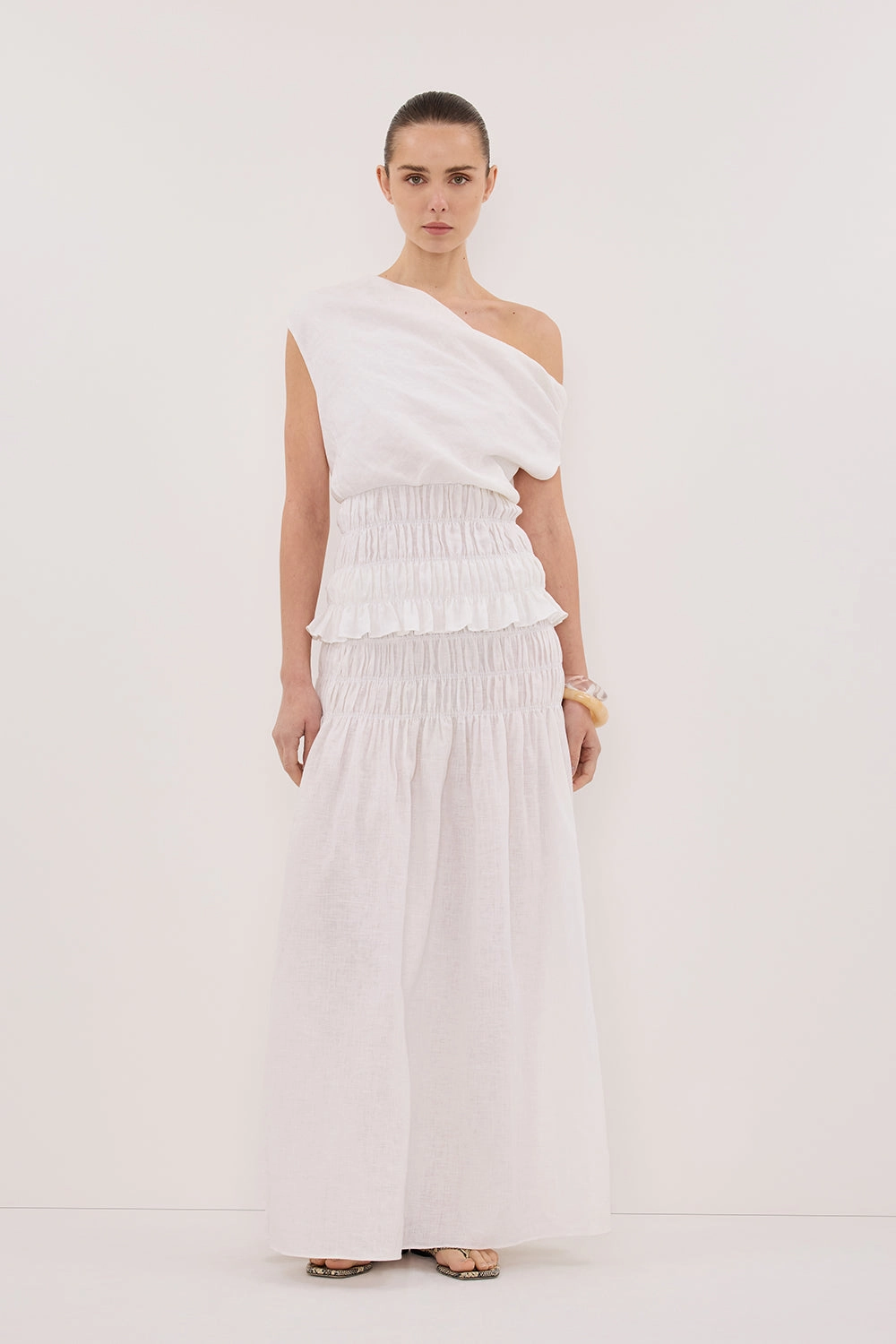 MAIA WHITE LINEN SHIRRED SKIRT Warm Insulation