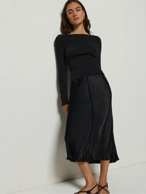 Lola Bias Midi Skirt Sheer Overlay
