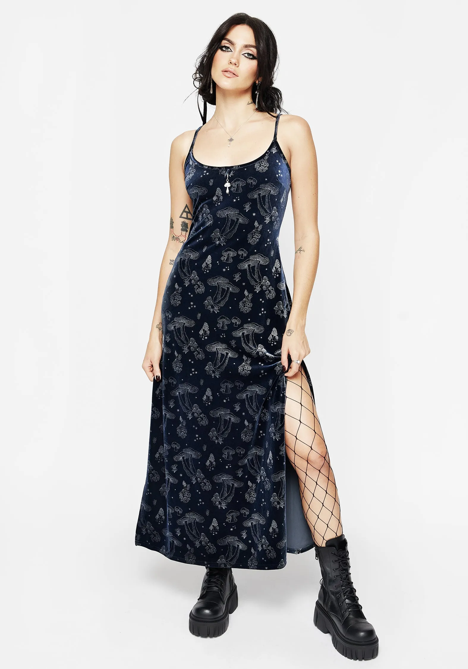 Faefire Foil Print Velour Slip Gown Contemporary Vibe