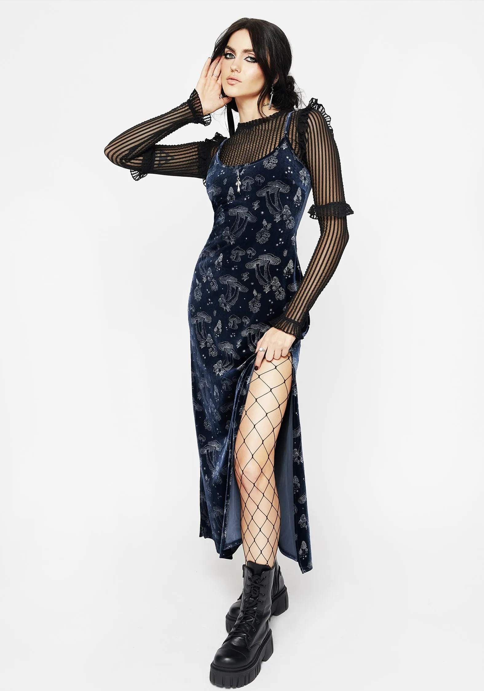 Work Fitwear Faefire Foil Print Velour Slip Gown
