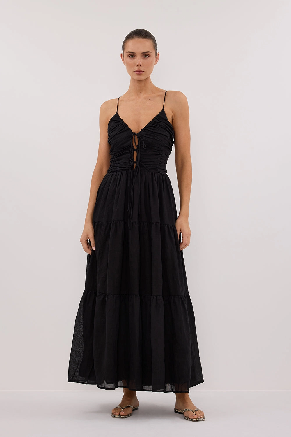 MARNIE BLACK RAMIE MIDI DRESS Shore Time Cute Glow