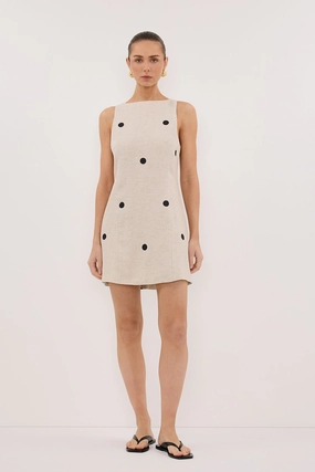 Coral Soft Layering-Piece BEVERLY NATURAL SPOT LINEN MINI DRESS