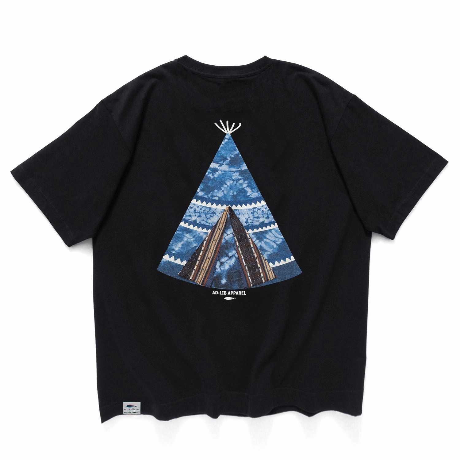 (ZT1458) Indigo Tent Print Patch Tee Beach Outfit