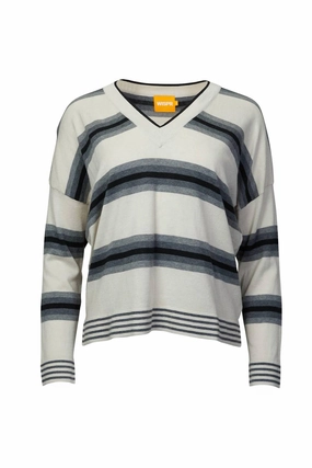 Ultimate Warmth Gradient Striped V-Neck Jumper In Canvas