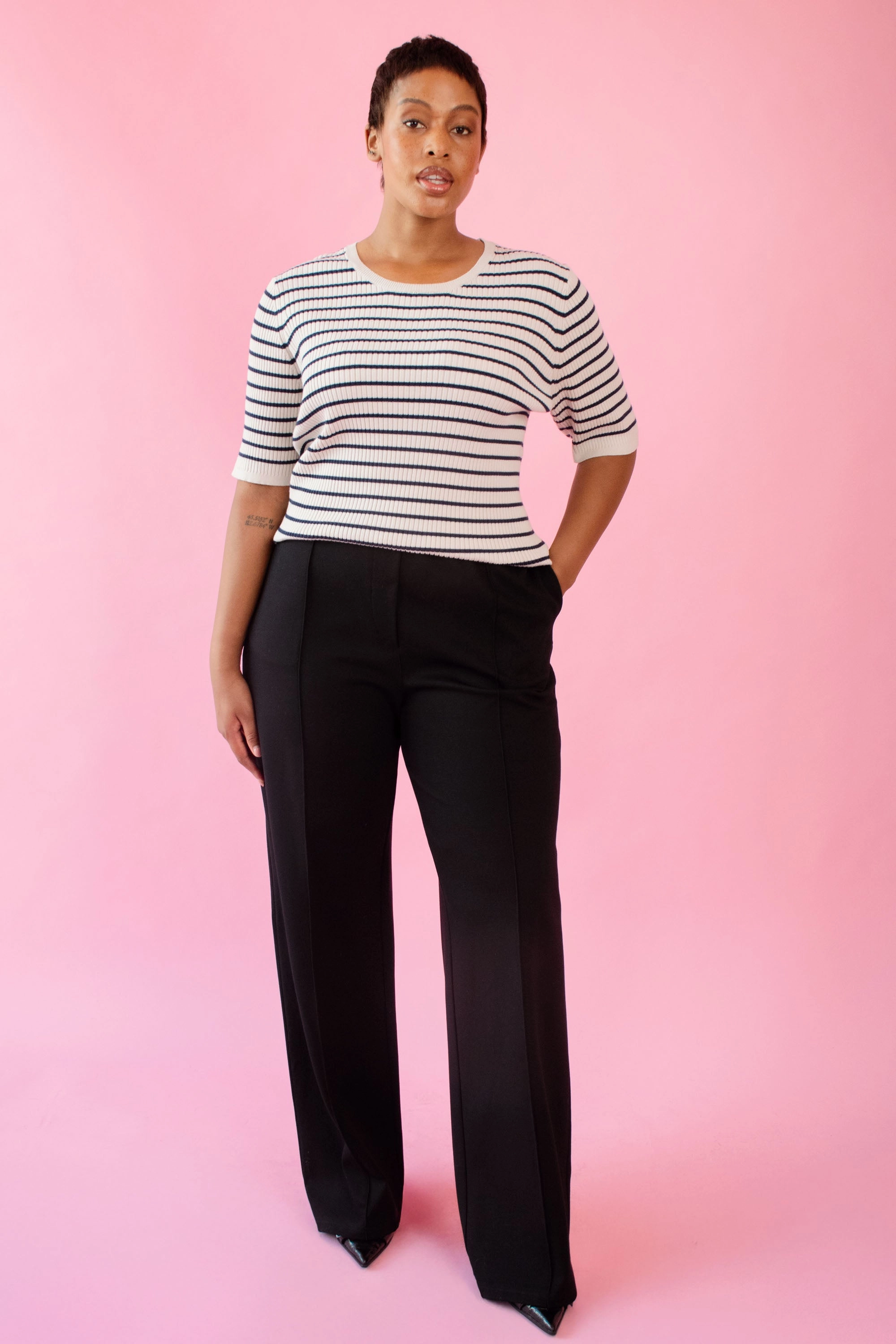 FlexibleElasticatedEdging Sustainable Cotton The Stripe Knitwear Basic in Black and Cream