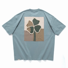(ZT1722) 4 Leaf Clover Patchwork Pocket Tee DropShoulderDesign