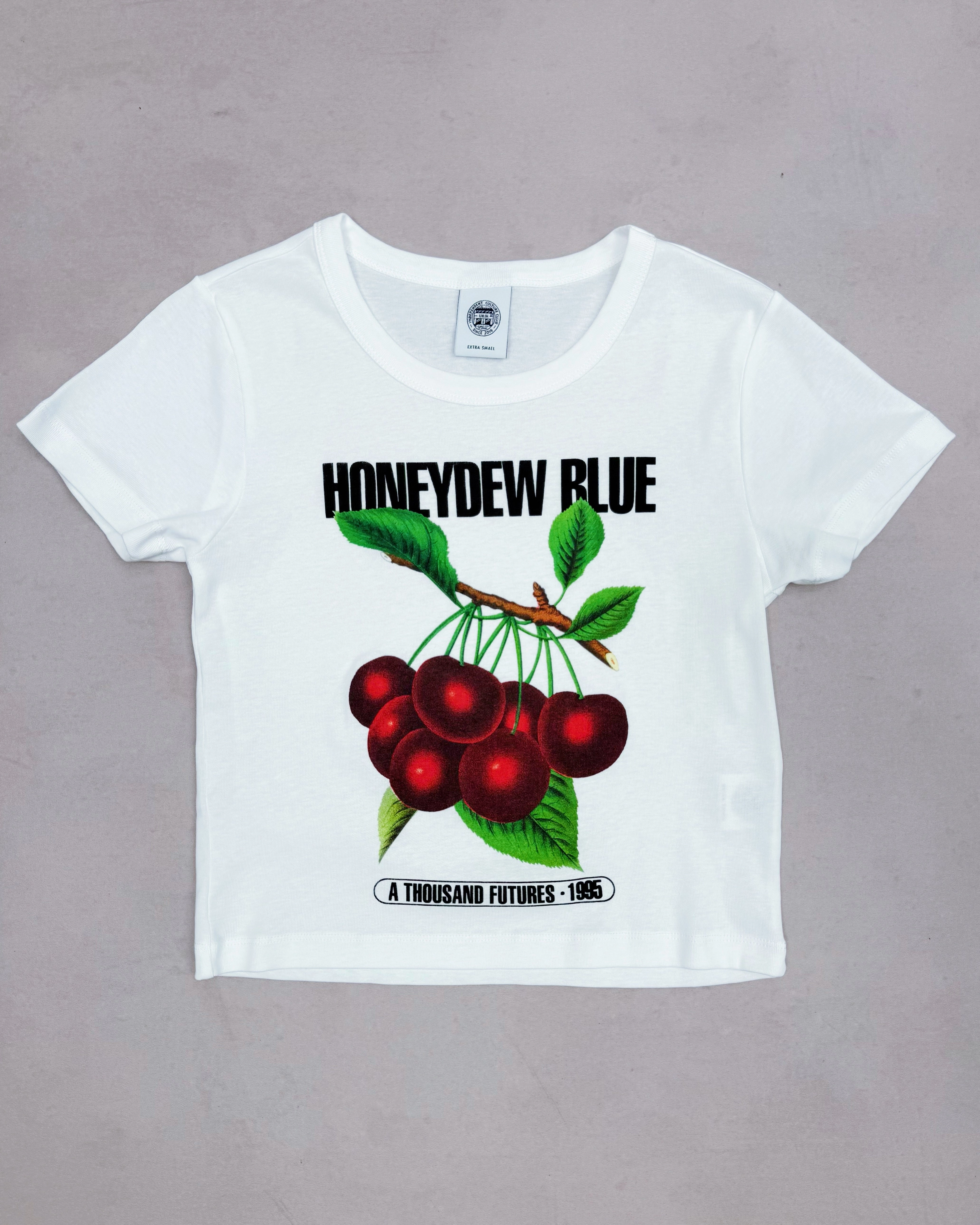 A Thousand Futures 'Honeydew Blue' Baby Tee - White Simple Yet Elegant