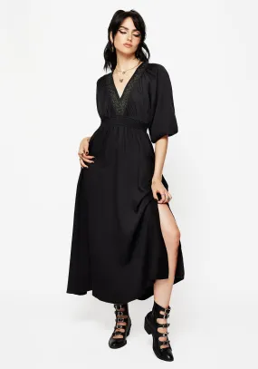 Veil Floral Embroidered Batwing Midaxi Dress Minimal Motion Warm Soft