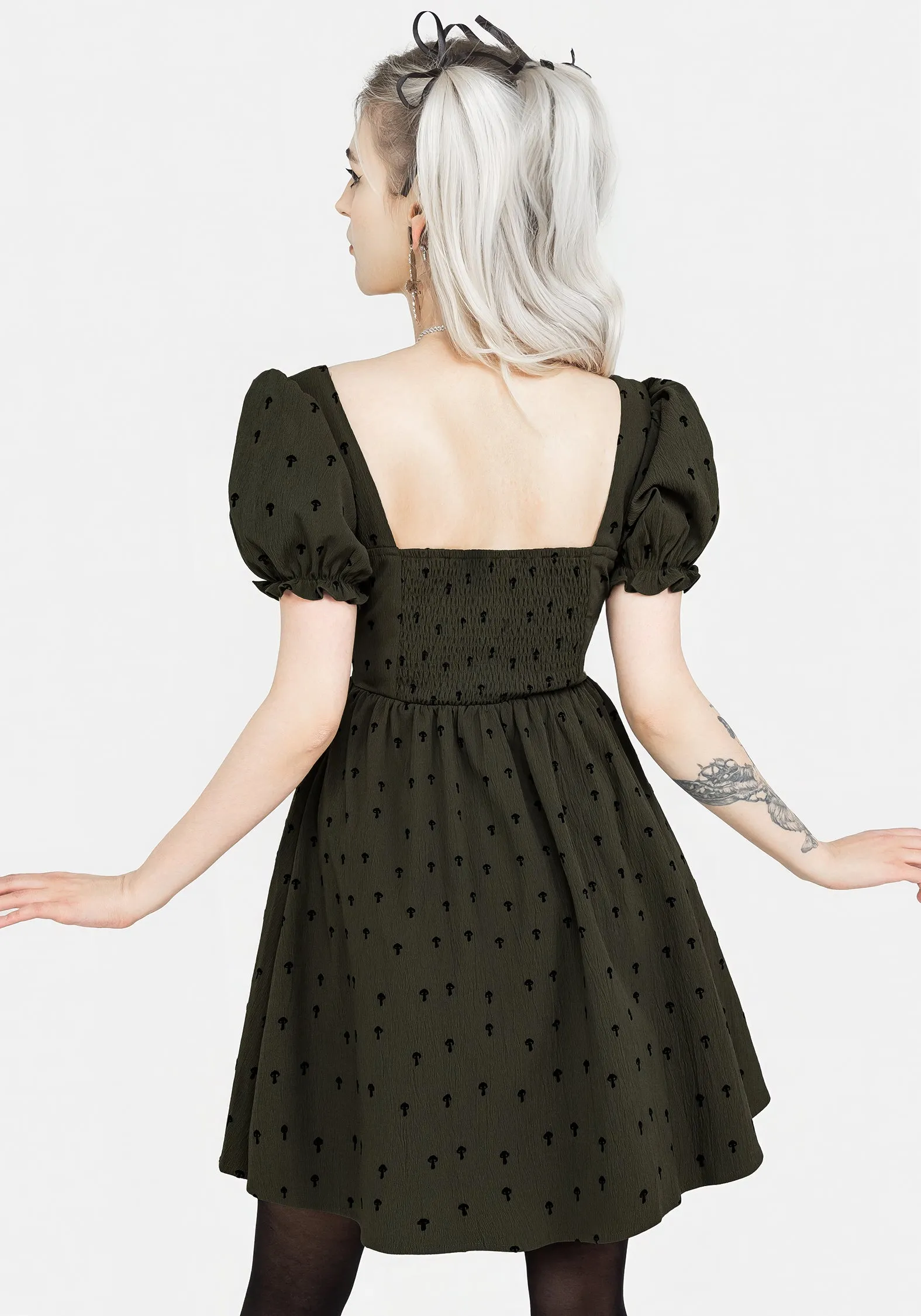 Chanterelle Velour Puff Sleeve Mini Dress Stylish Cut Seasonal Layering