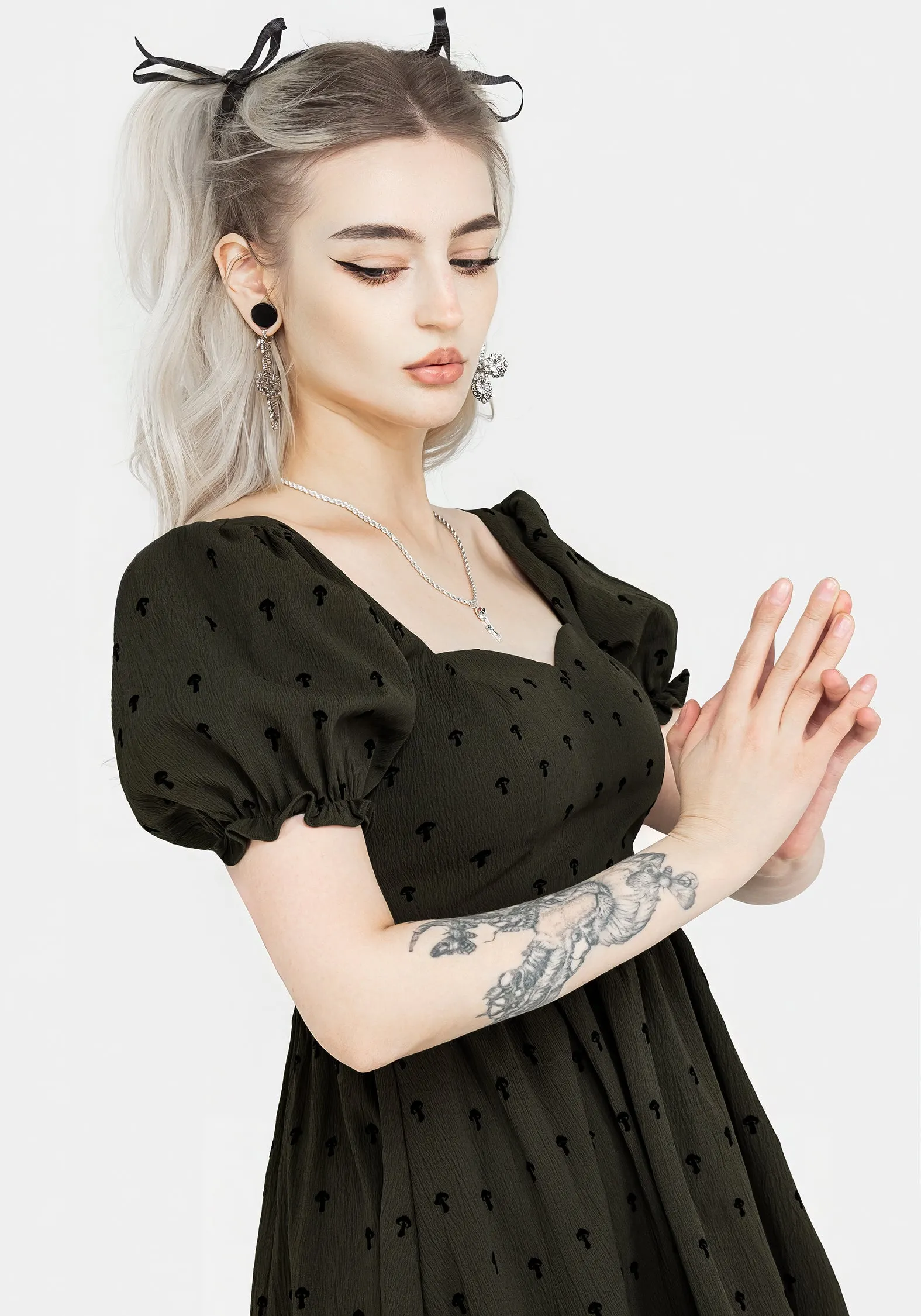 Casual Comfort Wear Chanterelle Velour Puff Sleeve Mini Dress