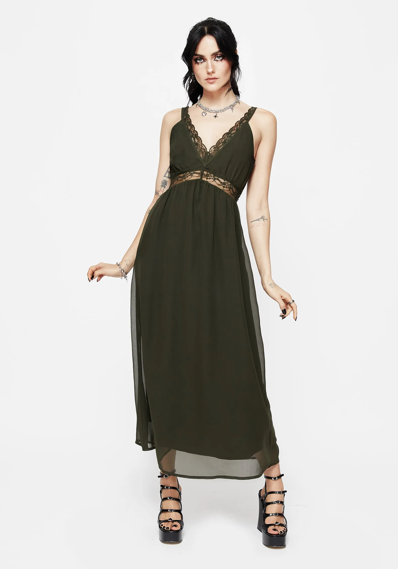 Idalia Lace Insert Cami Midi Dress Buckle-Detail