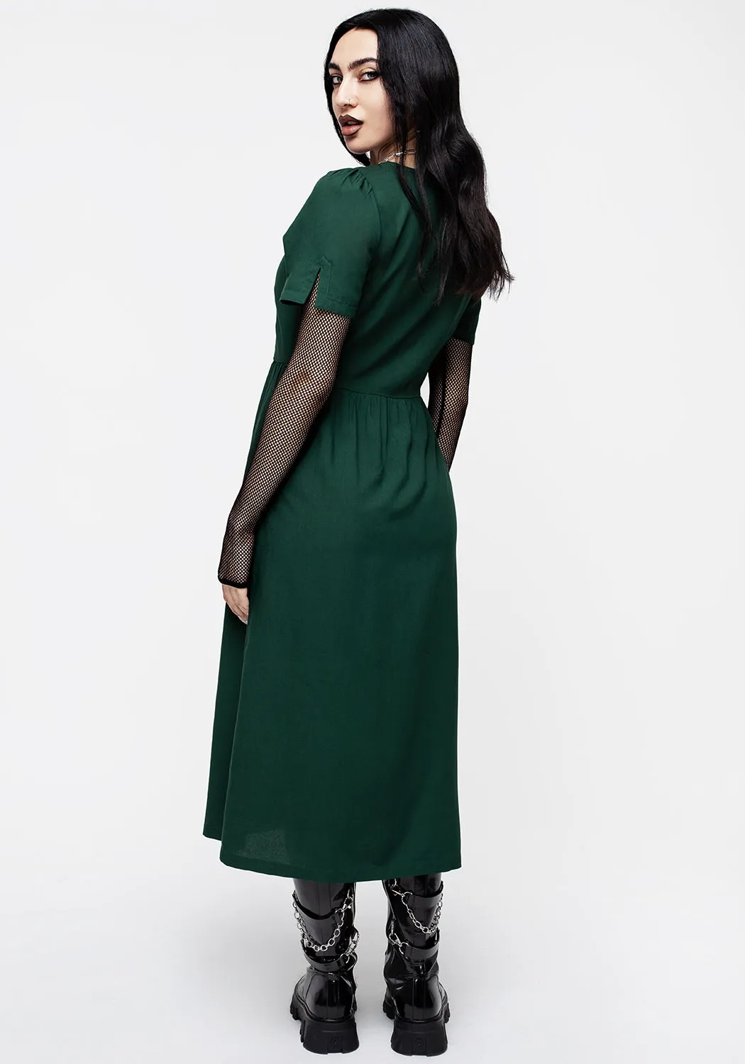 Realm Button Down Midi Dress - Sycamore Green Playful-Detail