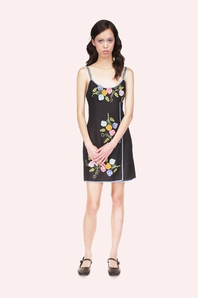 3-D Pansy Embroidered on Linen Dress MoistureWickingTechnology