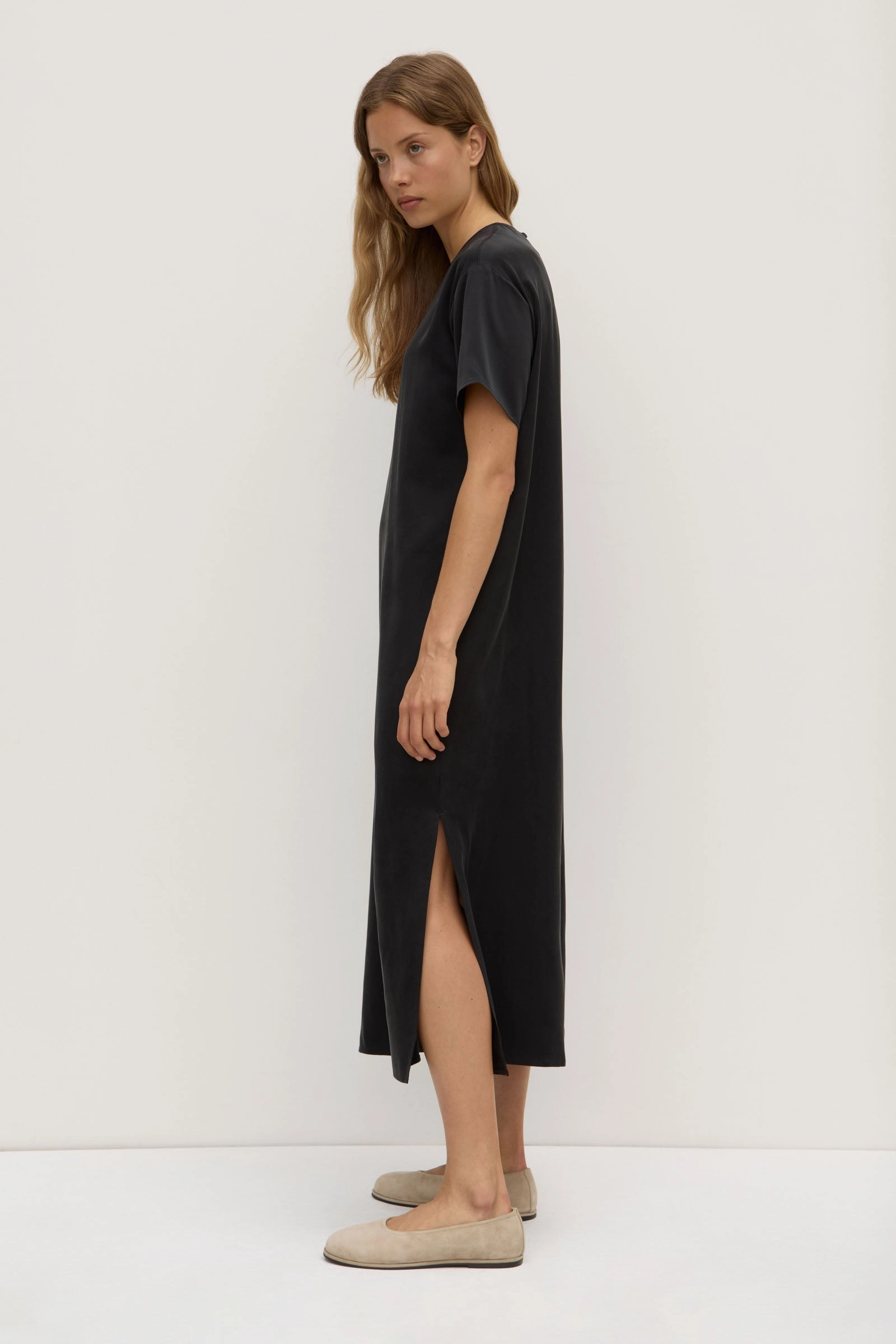 Contrast-Panel Snag-Resistant Ena Silk Tee Dress