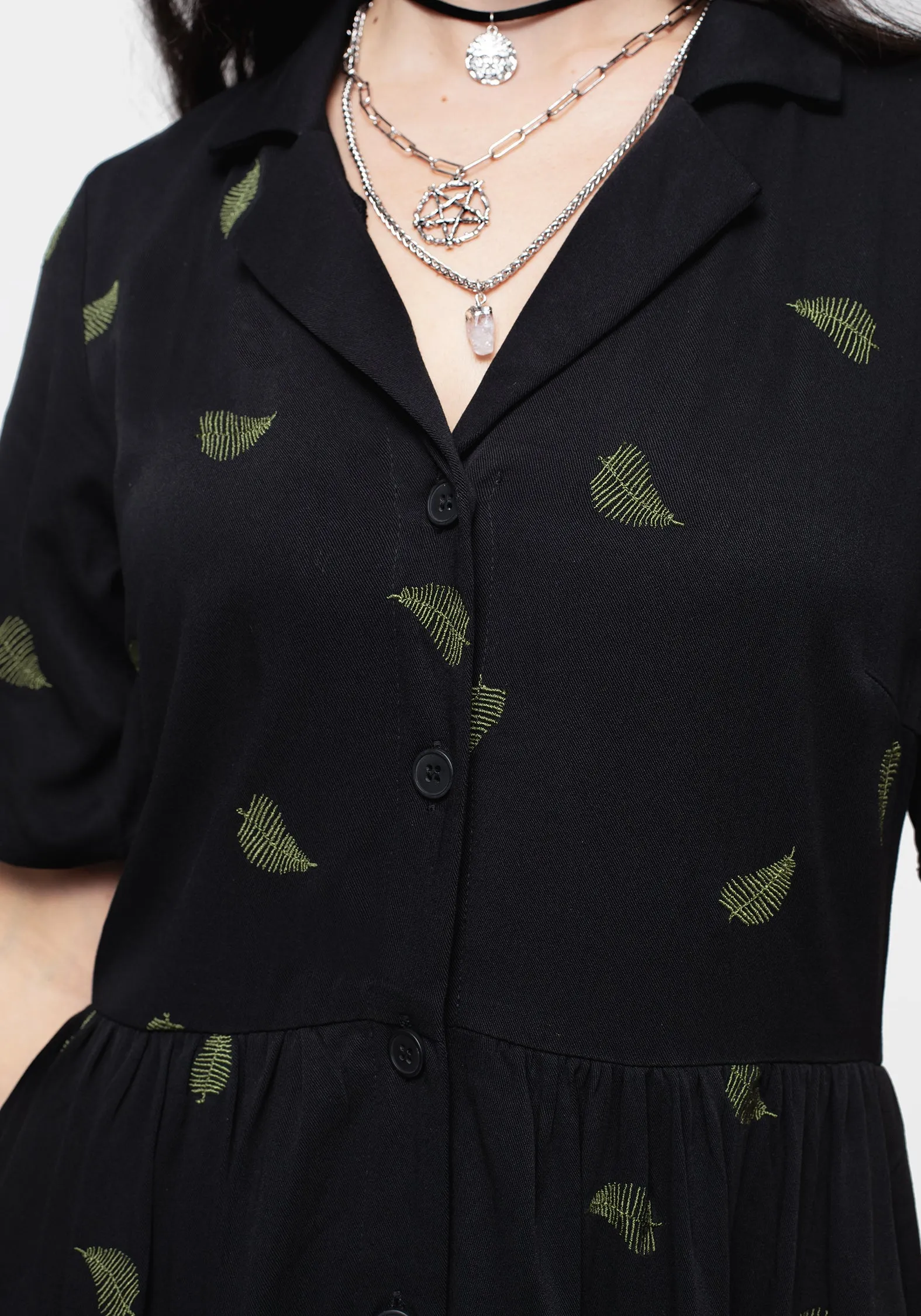 All Fitwear Osmunda Fern Embroidered Midi Shirt Dress