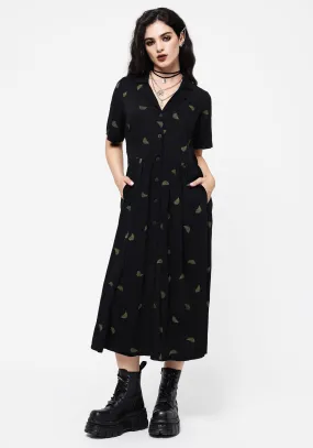 Gemstone-Detail Osmunda Fern Embroidered Midi Shirt Dress