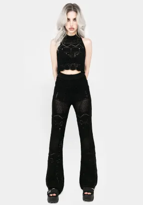 Wide Leg Hooked Pointelle Flare Trousers