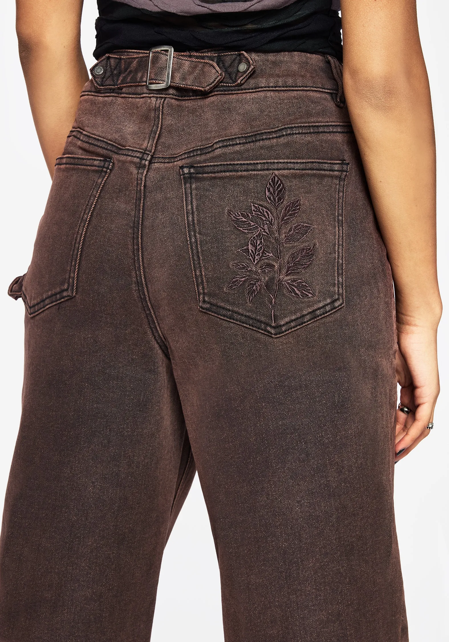 Modern Comfort Echo Autumnal Leaf Embroidered Pocket Detail Cropped Jeans