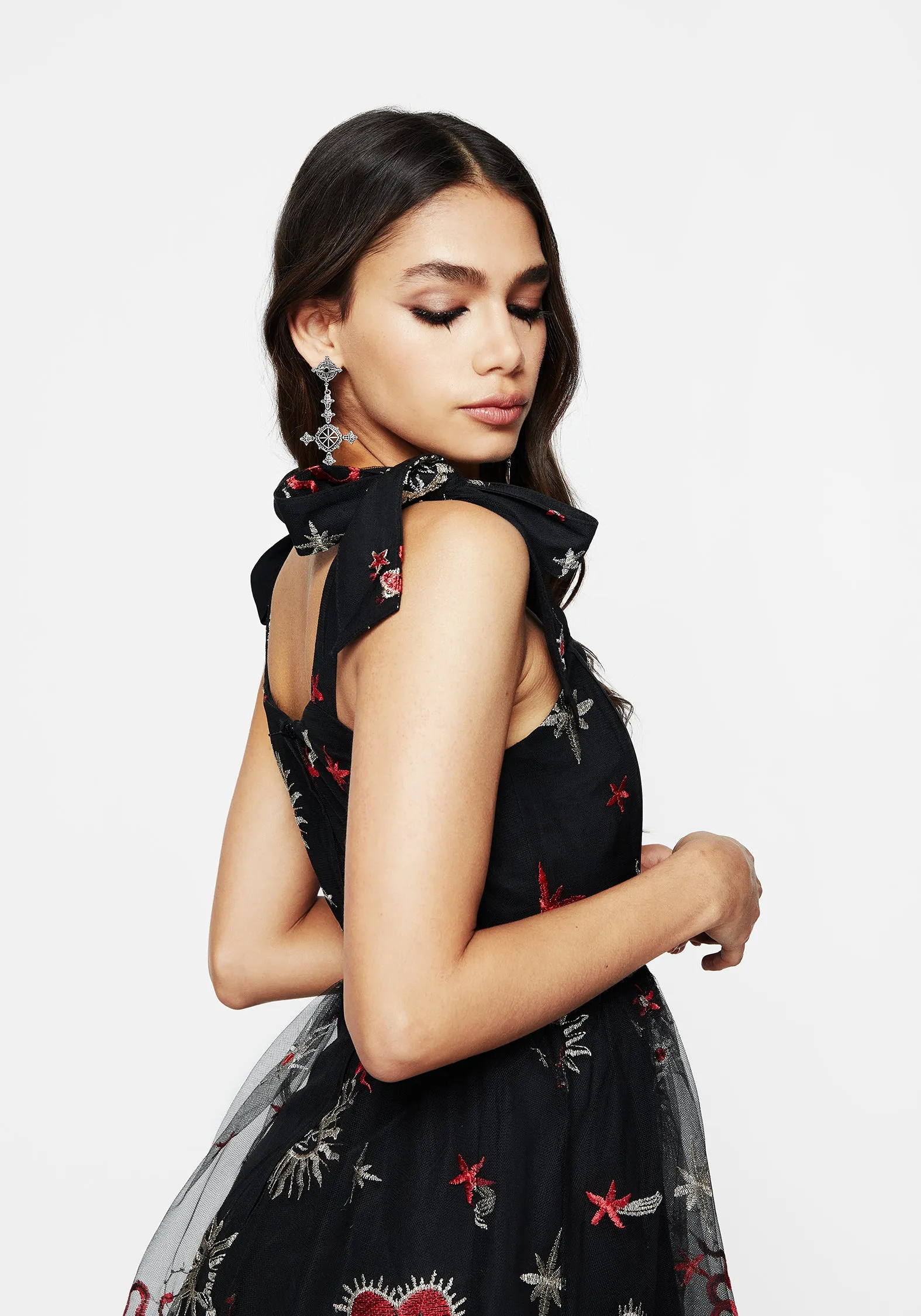 Bloodlust Embroidered Corset Midi Dress Flowing Design