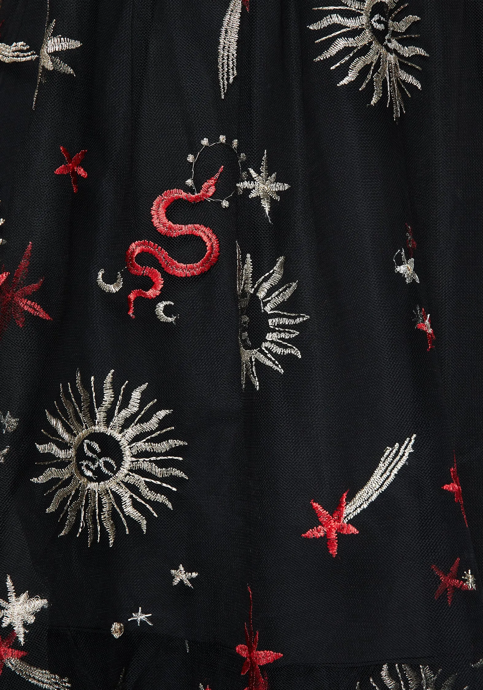 Bloodlust Embroidered Corset Midi Dress Printed-Fabric