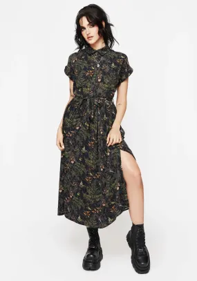 Wither Fern Print Midi Shirt Dress Soft Harmony