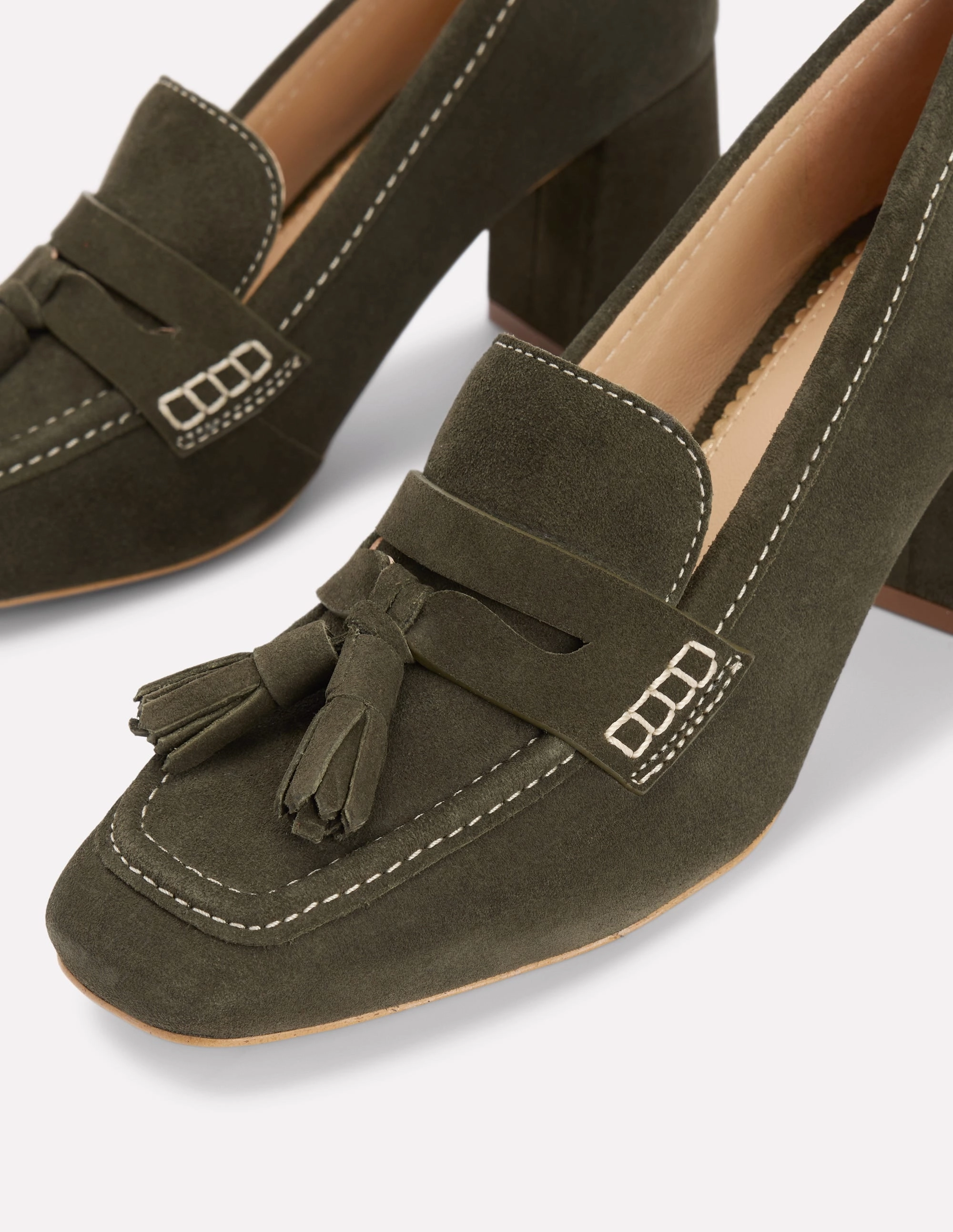 Lightweight Vintage Stiletto Shoes Sol Block Heeled Penny Loafers-Dark Moss