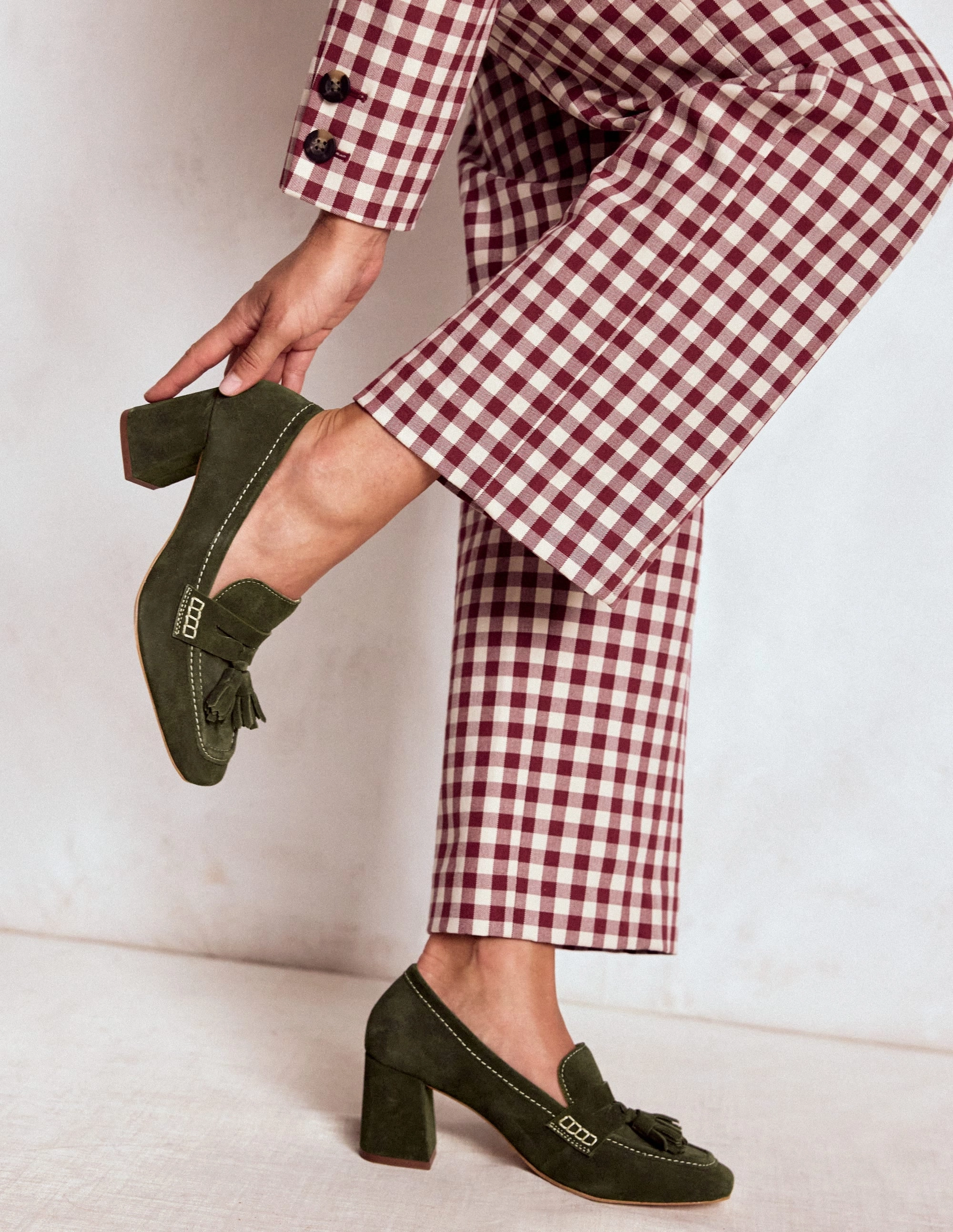 Sol Block Heeled Penny Loafers-Dark Moss Ankle Strap