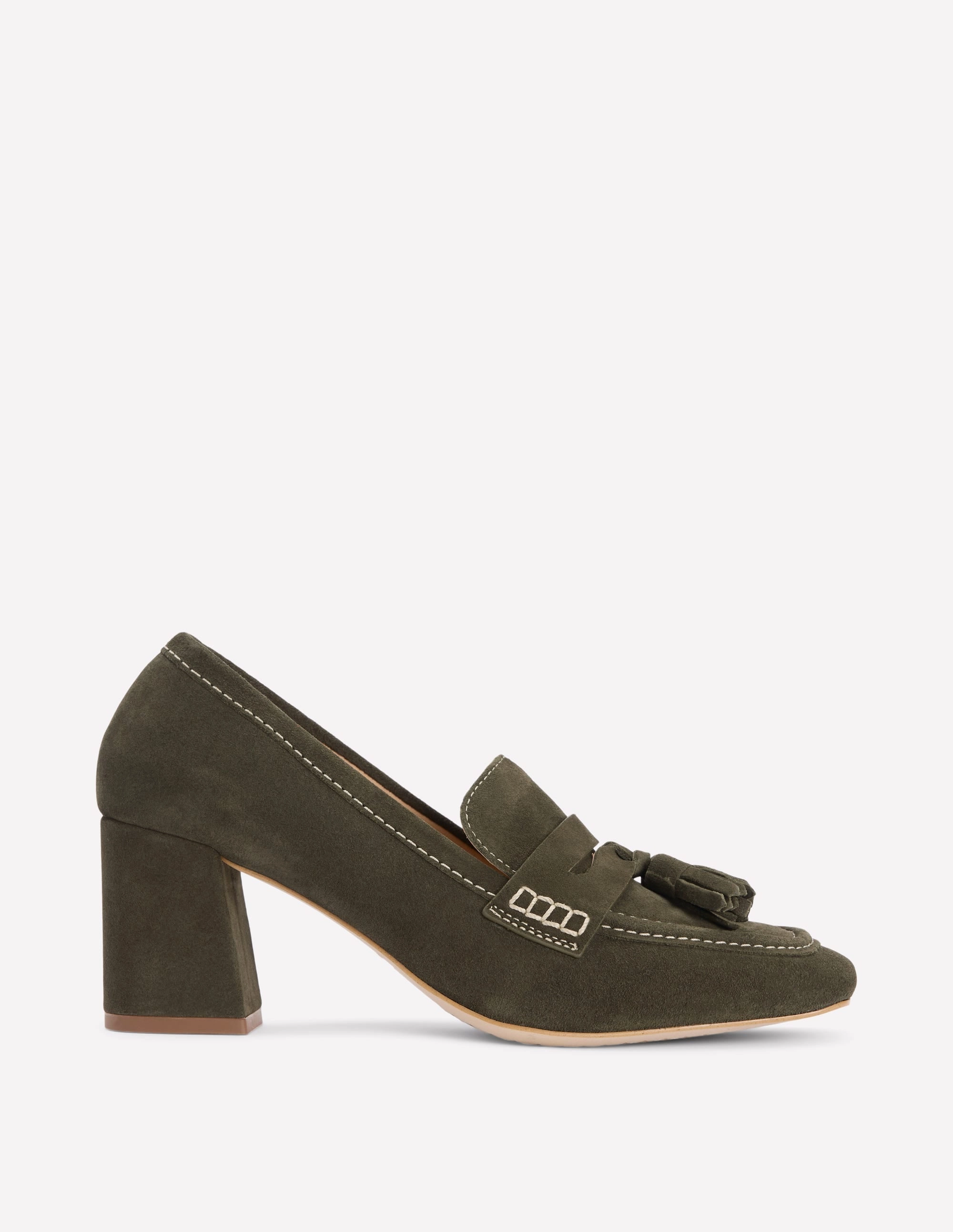Edgy vibes Sol Block Heeled Penny Loafers-Dark Moss