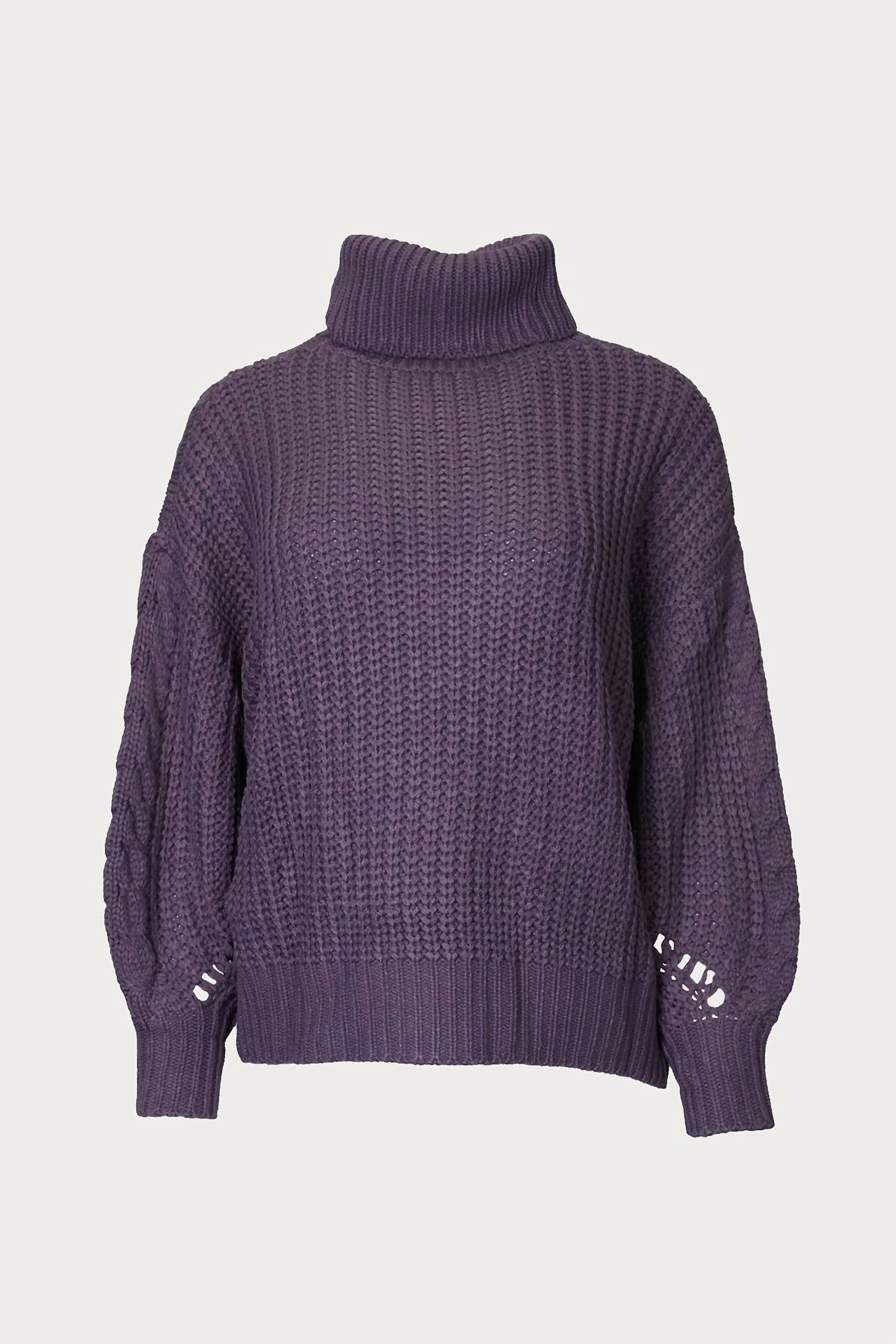 Everyday Cozy Cozy Basics Cable-Knit Turtleneck Sweater In Dark Purple Grey