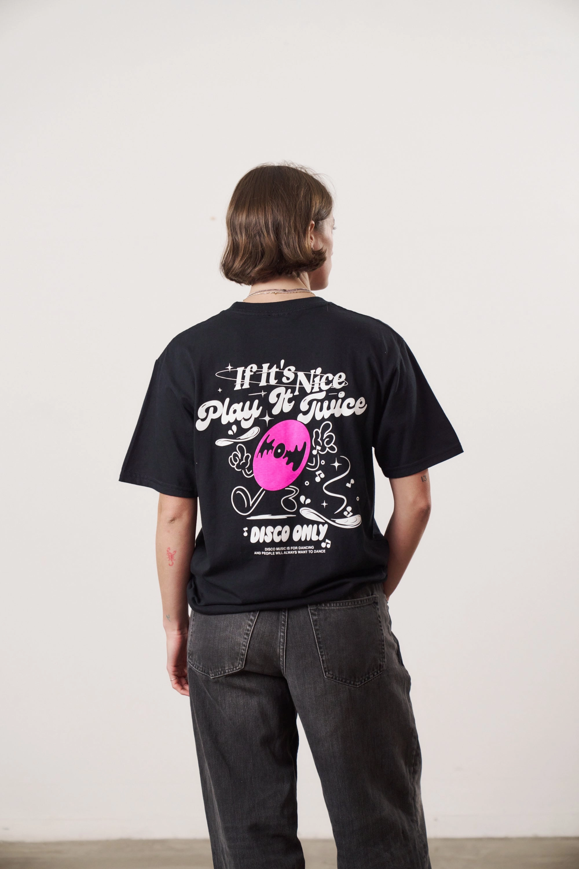 Layered Collar Structure DISCO ONLY 'Play It Twice V5' Tee - Black