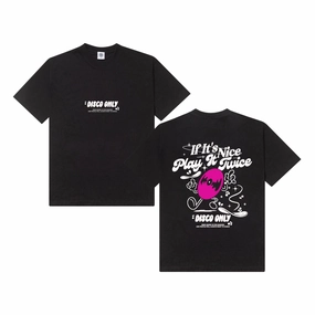 DISCO ONLY 'Play It Twice V5' Tee - Black Seam Free Shoulders