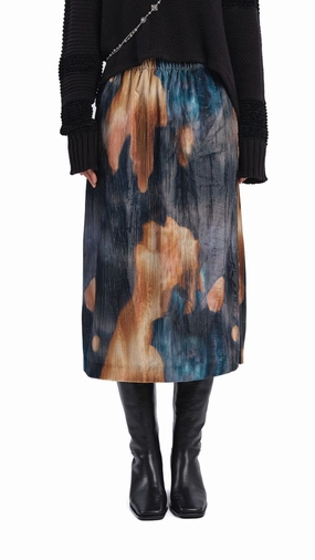 Convertible Length Friction Free Watercolour Graphic Velour Printed Skirt